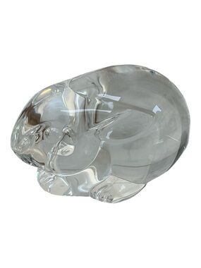 Steuben Signed Glass Crystal Bunny Hand Palm Cooler Collectible Figurine